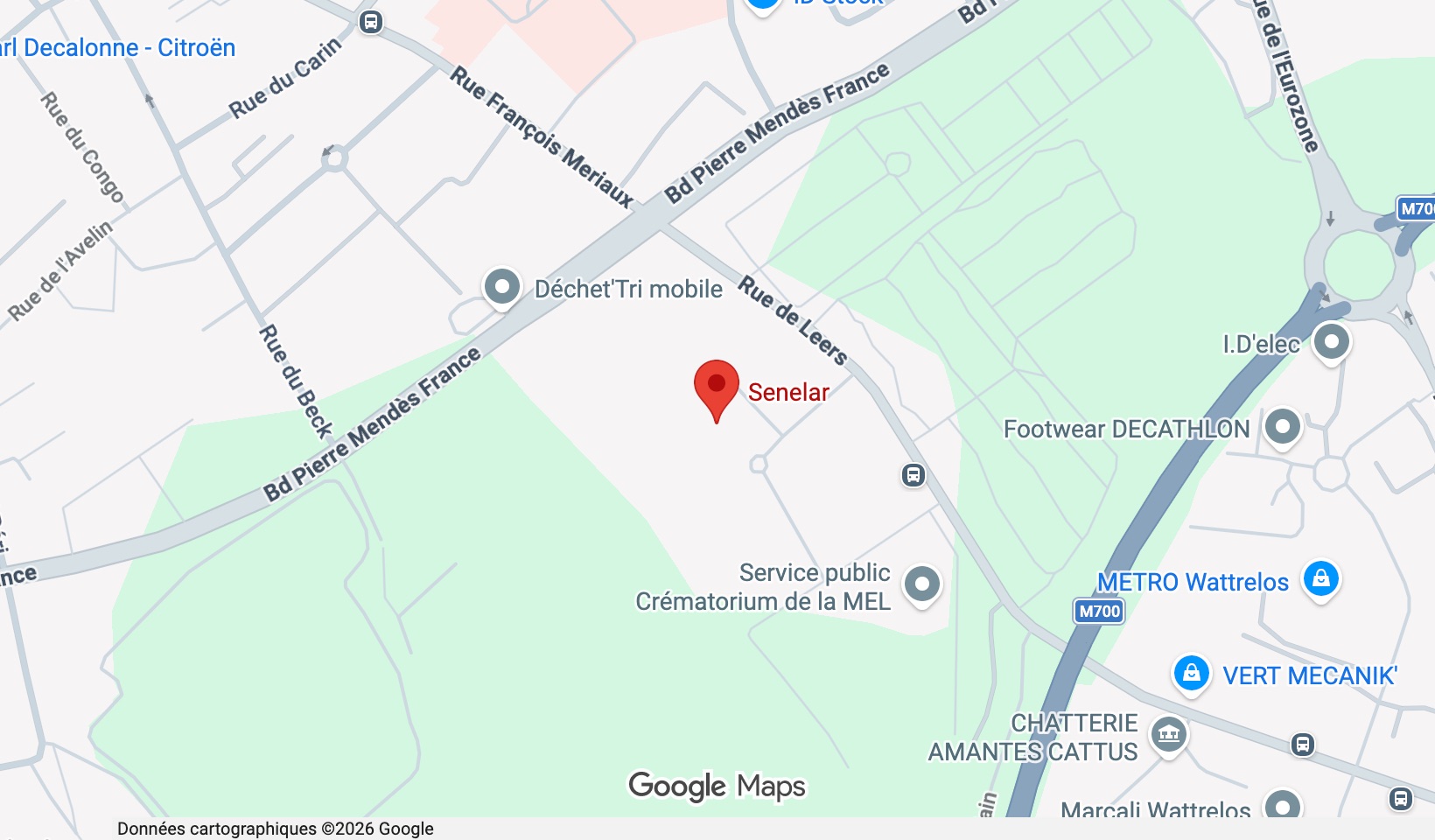 Plan Google Maps : Senelar, 7 Rue des Bonnetiers à Wattrelos